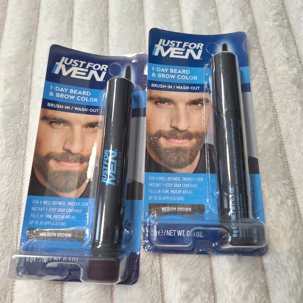 2 Pk JUST FOR MEN 1-Day BEARD  BROW Temporary COLOR for Beard Eyebrows MED BROWN - Picture 2 of 5